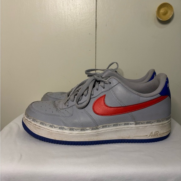 Nike Air AF-1 Gray and Red Sneakers - Picture 1 of 6